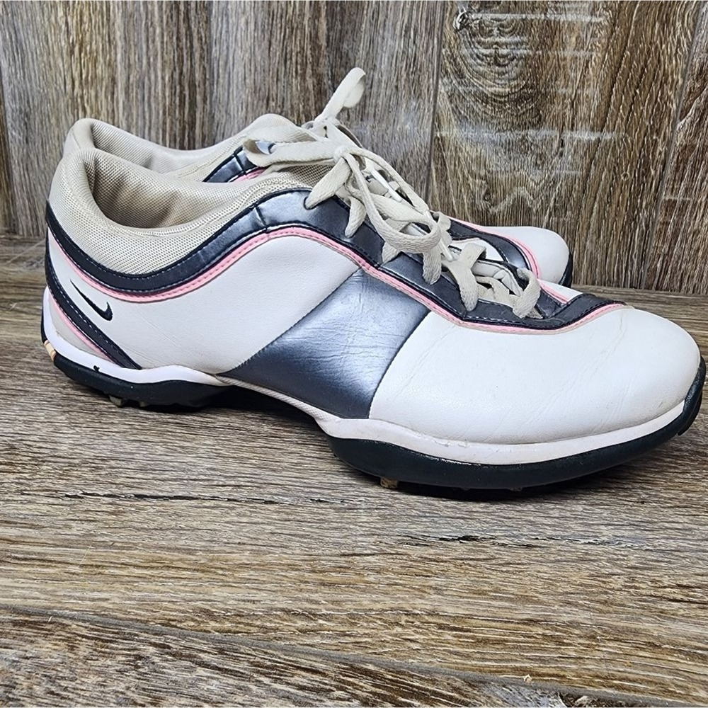 Nike Women's White Pink and Metallic Silver Athletic Shoes